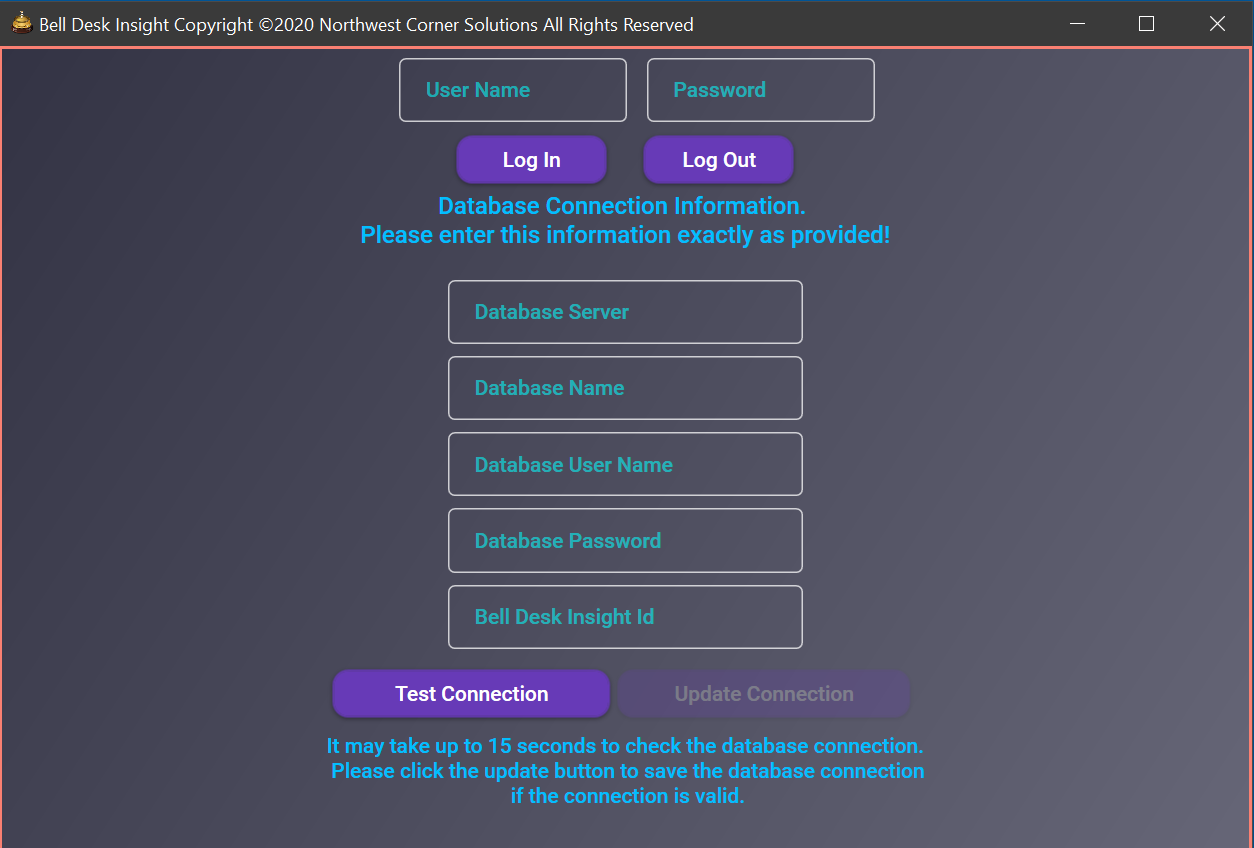 Bell Desk Insight database window