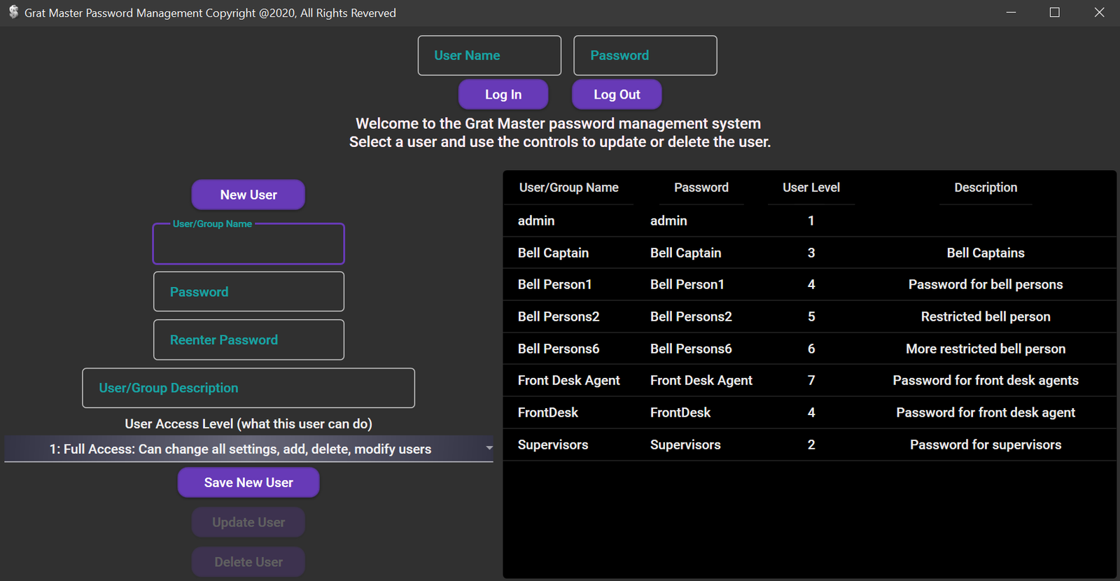 Password window